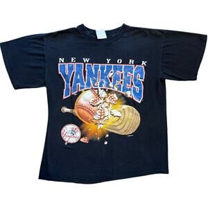 Vintage 90s New York Yankees Shirt MLB 1997 Exploding Baseball Graphic Black L